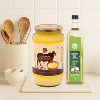 A2 Desi Gir Cow Bilona Ghee 1 kg + Coconut Oil Combos