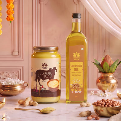 A2 Desi Gir Cow Bilona Ghee 1 Kg with Cold-Pressed Groundnut Oil 1 L Combo