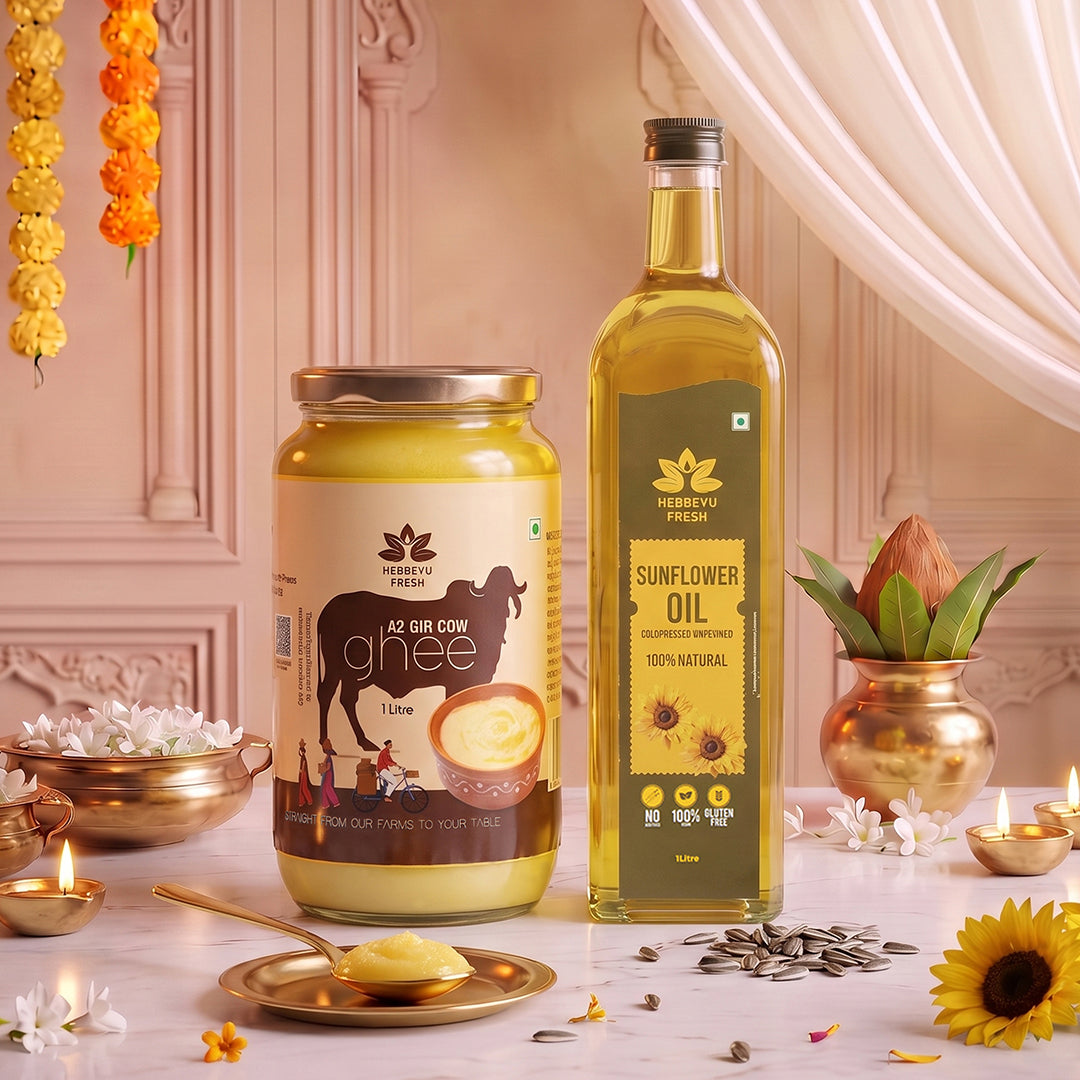 A2 Desi Gir Cow Bilona Ghee 1 Kg with Cold-Pressed Sunflower Oil 1 L Combo