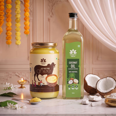 A2 Desi Gir Cow Bilona Ghee 1 Kg with Cold-Pressed Coconut Oil 1 L Combo