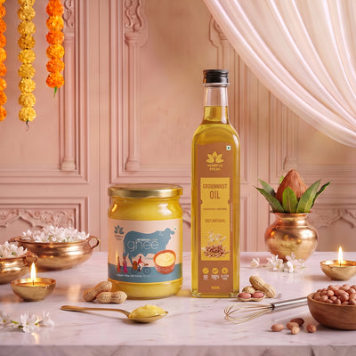 A2 Sahiwal Ghee 500 gm with Cold-Pressed Groundnut Oil 500 ml | Festival Combo Sale