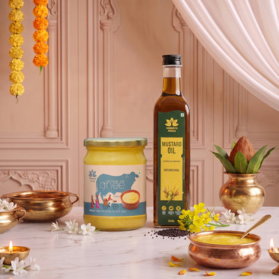 A2 Sahiwal Ghee 500 gm with Cold-Pressed Mustard Oil 500 ml | Festival Combo Sale