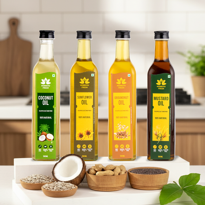 Festive Saver Combo Cold-Pressed Oils (Mustard | Groundnut | Coconut | Sunflower) - 500 ml Each