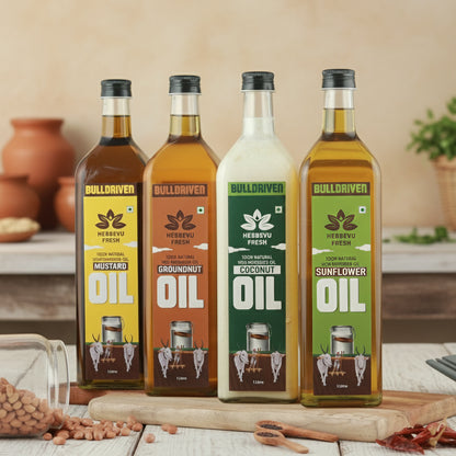 Super Saver Combo Bull-Driven Oil (Mustard | Groundnut | Coconut | Sunflower Oil) 1 L Each