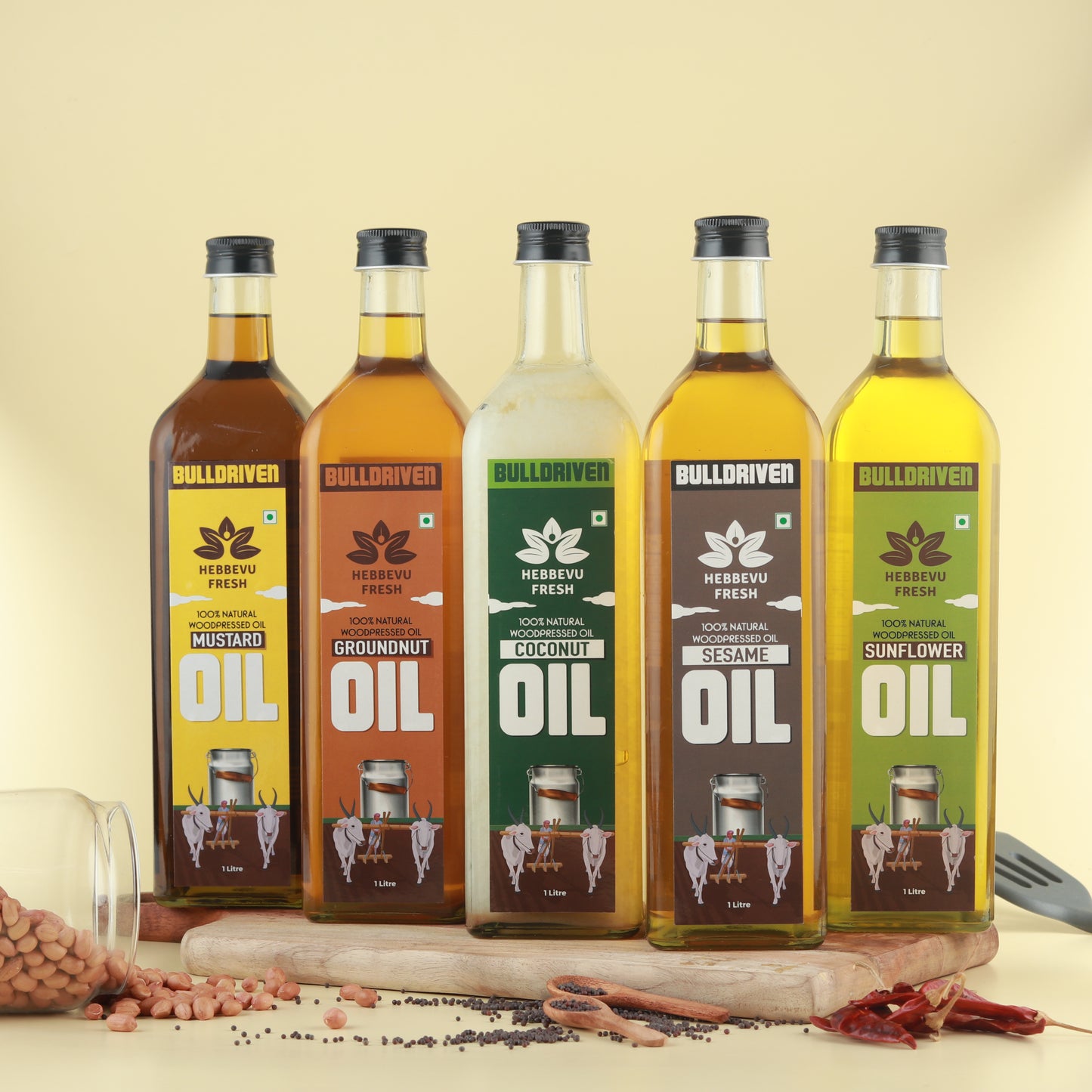 Oils Super Saver 1 each (Mustard Oil +  Groundnut Oil +  Coconut Oil + Sunflower Oil) Combos