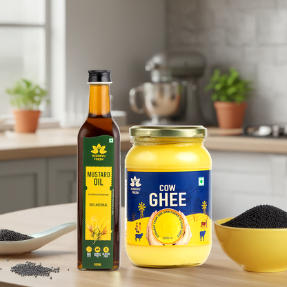 Desi Cow Ghee 500 gm with Cold-Pressed Musturd Oil 500 ml | Festival Combo Sale
