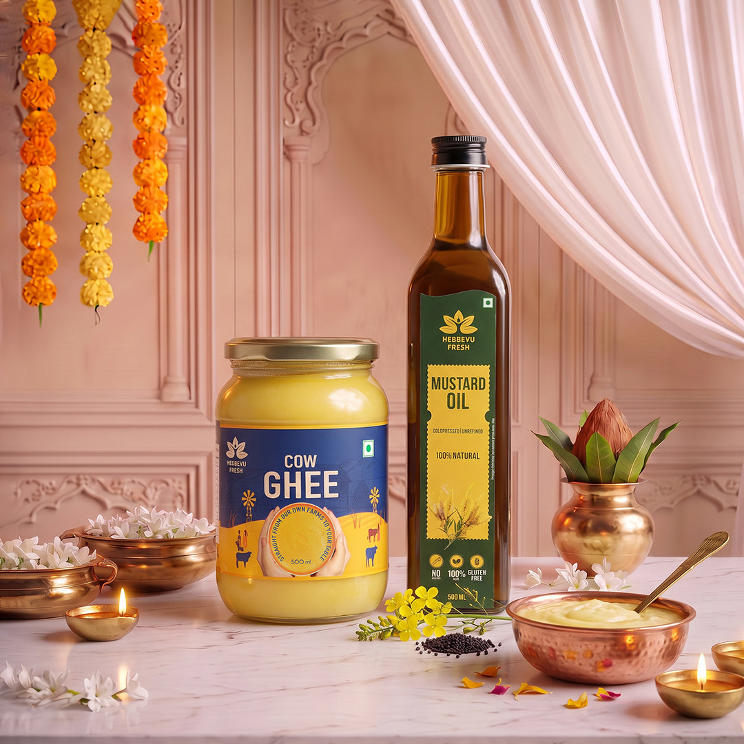 Desi Cow Ghee 500 gm with Cold-Pressed Musturd Oil 500 ml | Festival Combo Sale