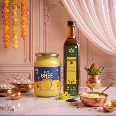 Desi Cow Ghee 500 gm with Cold-Pressed Musturd Oil 500 ml | Festival Combo Sale