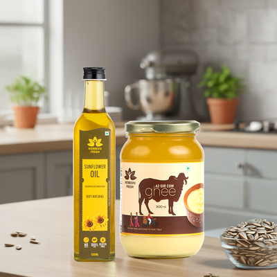 A2 Desi Gir Cow Bilona Ghee 500 gm with Sunflower Oil 500 ml | Festival Combo Sale