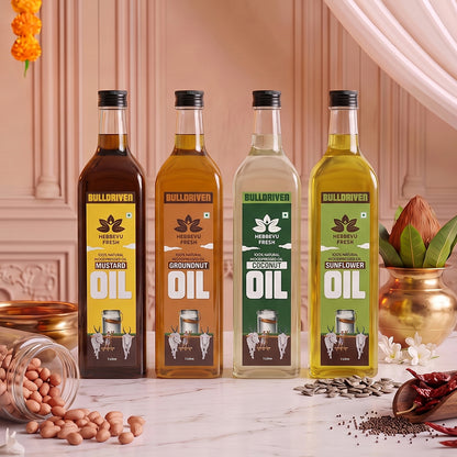 Super Saver Combo Bull-Driven Oil (Mustard | Groundnut | Coconut | Sunflower Oil) 1 L Each