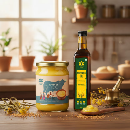 A2 Sahiwal Ghee 500 gm with Cold-Pressed Mustard Oil 500 ml | Festival Combo Sale