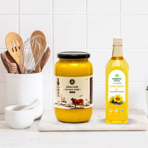 Ksheera A2 Desi Gir Cow Bilona Ghee 1 Kg + Sunflower Oil Combos - Hebbevu Fresh